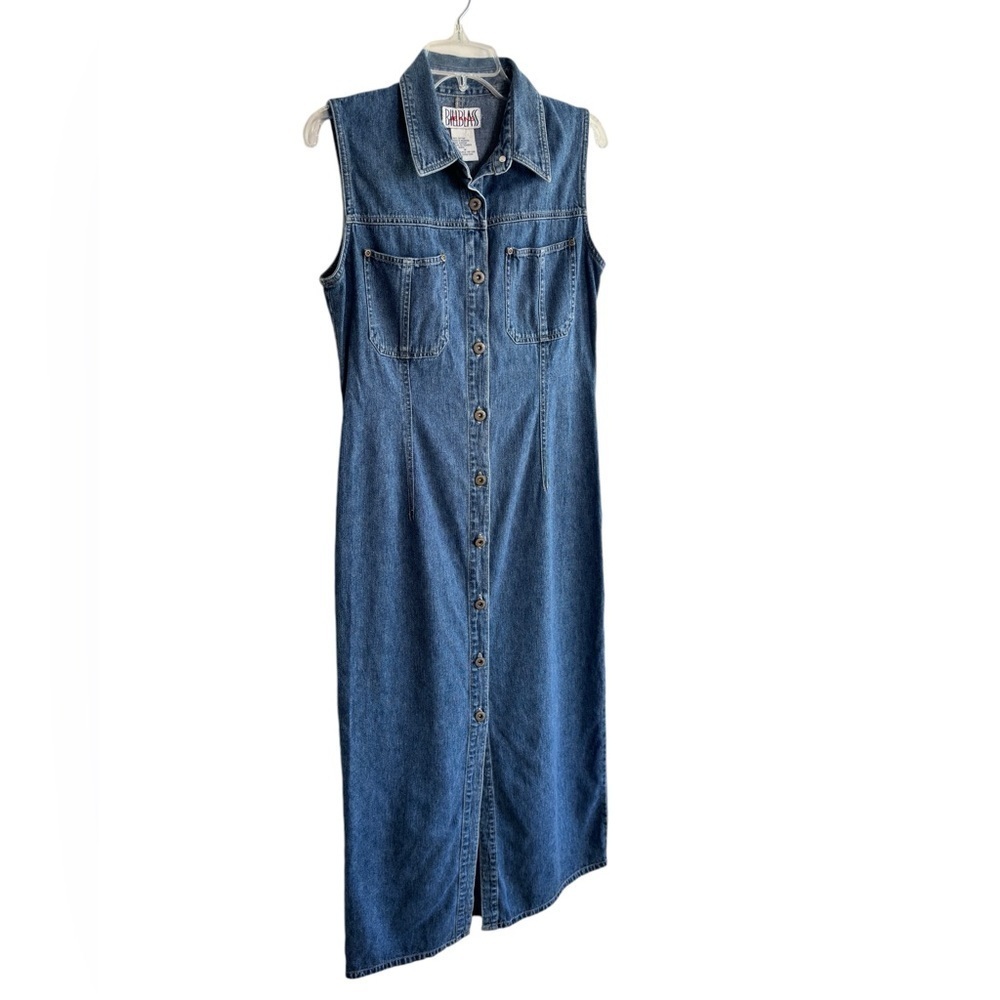 VTG Bill Blass Womens Denim Dress Medium Jumper Sleeveless Maxi Cottagecore 90s - Picture 6 of 16